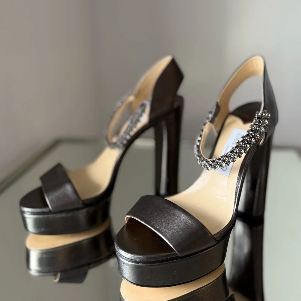 New Jimmy Choo Santina Embellished Satin Platform Sandals  $1,150 38